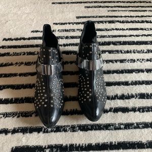 SCHUTZ Black silver studded moto leather booties size 7